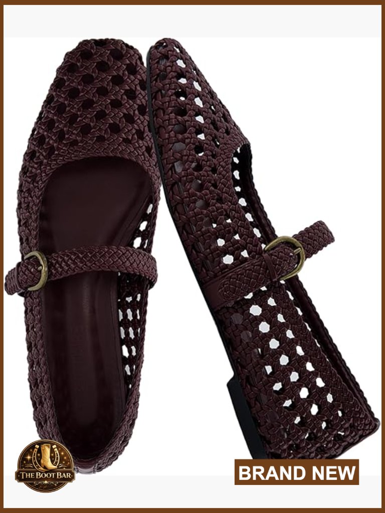 Hand Woven Mary Jane Flats With Adjustable Buckle And Memory Foam Cushioning